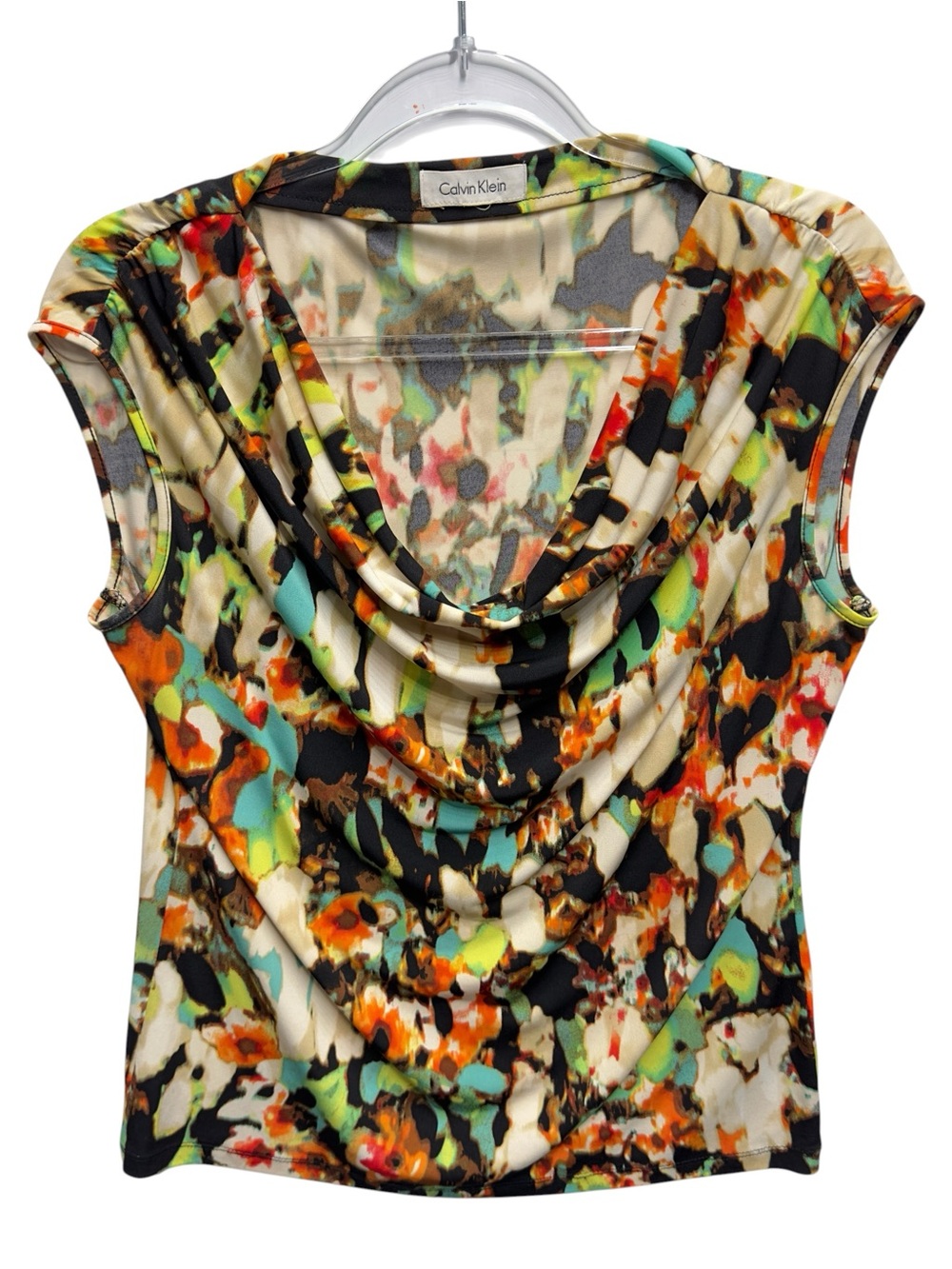 Tuxedo Jersey Crepe Knit Cowl Abstract Watercolor Painting Art Blouse Tank Top